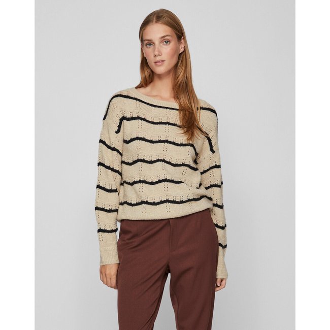 Maglione traforato a righe beige/nero VILA