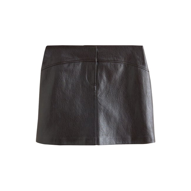 Mini-jupe en simili cuir texturé marron chocolat <span itemprop=