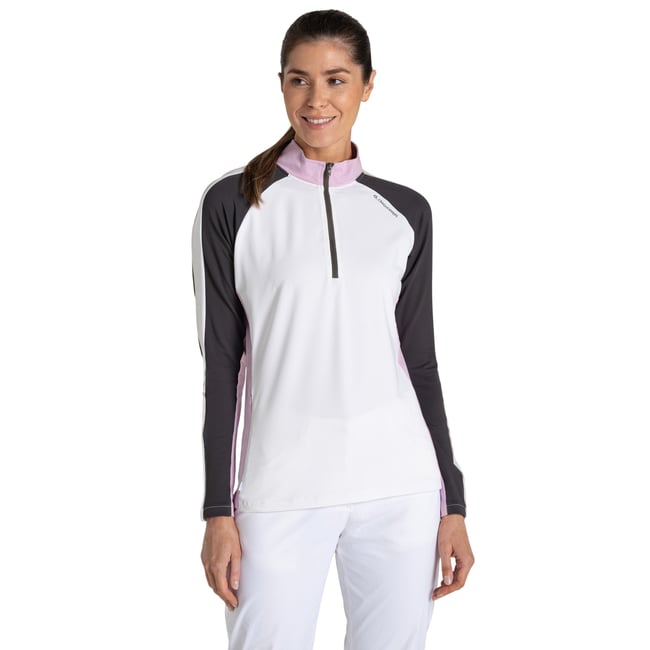 Haut de golf à col montant zippé blanc / anthracite <span itemprop=