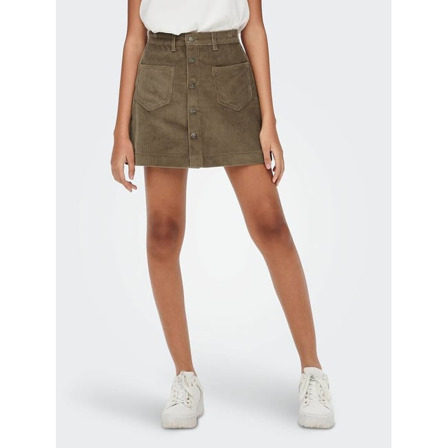 Gonna corta in velluto con bottone beige scuro ONLY