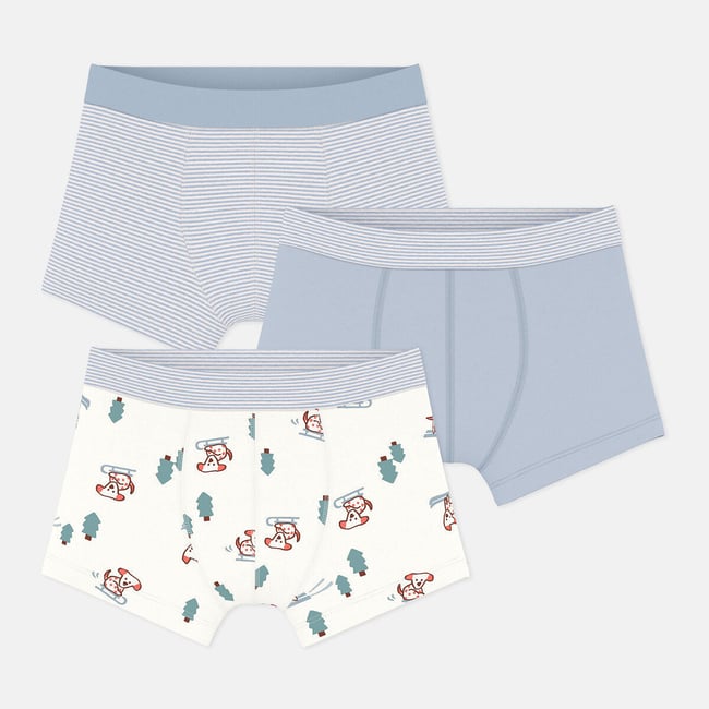 Set di 3 boxer con cintura rivestita bianco + blu + rigato PETIT BATEAU