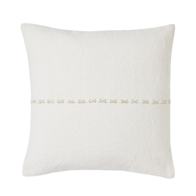 housse de coussin en Sergé de coton brodé d'un point en fil épais WALISS argile blanche <span itemprop=