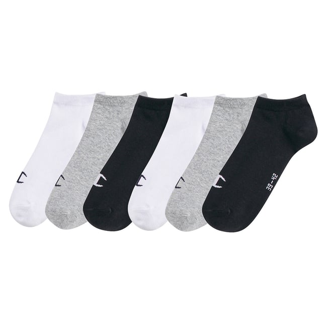 Lot de 6 paires de socquettes unies  noir + gris + blanc <span itemprop=