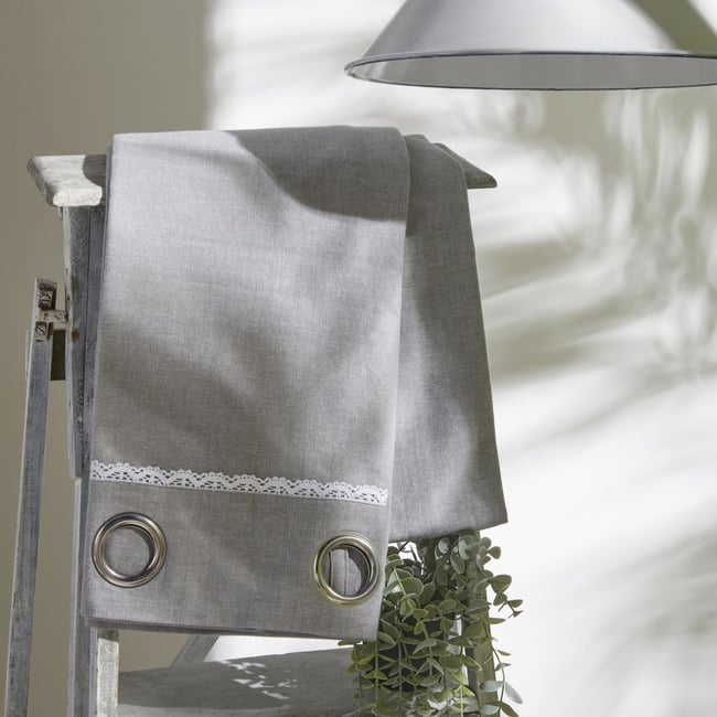 Rideau à oeillets coton uni CHARME gris <span itemprop=