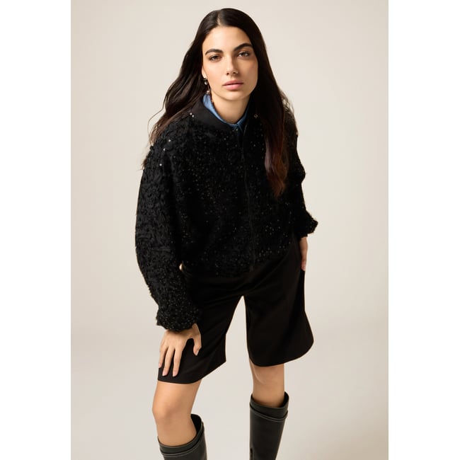 Bomber en tulle et paillettes noir <span itemprop=