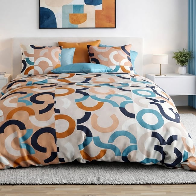 Parure housse de couette coton 57fils, igor bleu <span itemprop=