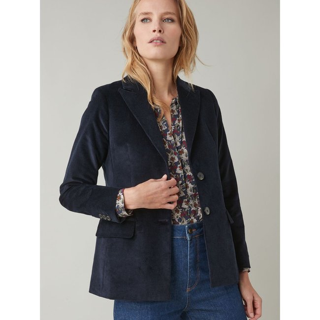 Veste velours côtelé bleu marine <span itemprop=