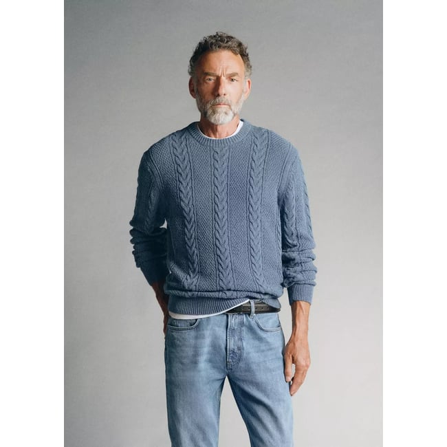 SWEATER CABLE bleu porcelaine <span itemprop=