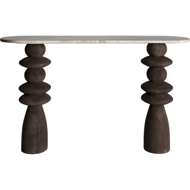 Console ovale bois de manguier et marbre Couleur marron et marbre brun <span itemprop=
