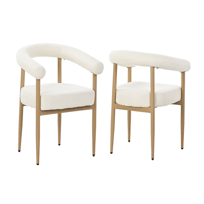 Lot de 2 fauteuils de salle à manger modernes en tissu chenille, HUGG Couleur blanc <span itemprop=