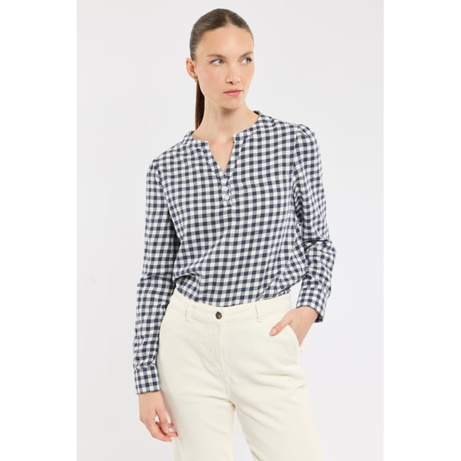 Blouse en coton CLEMME carreaux marine <span itemprop=