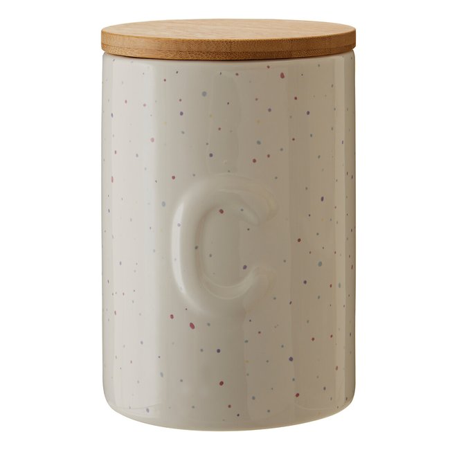 Wilder Speckle Coffee Canister in Dolomite with Bamboo Lid, cream, SO'HOME