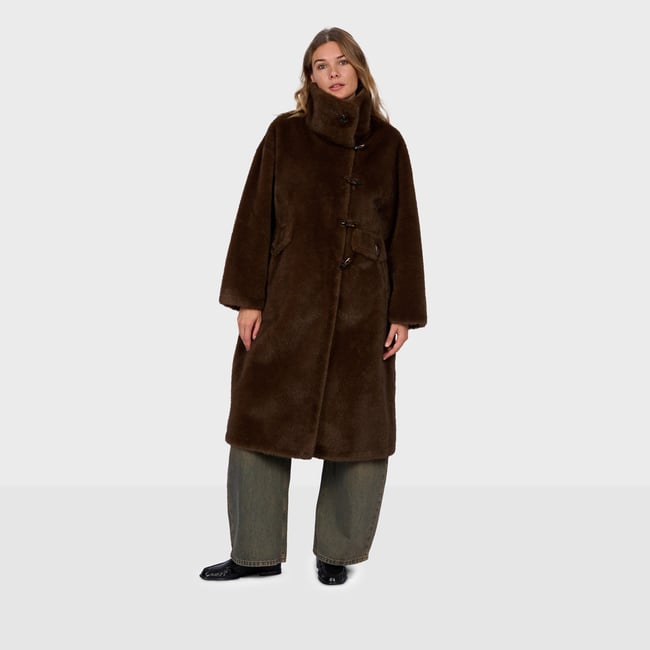 Manteau long à col montant  JULIE chocolat <span itemprop=