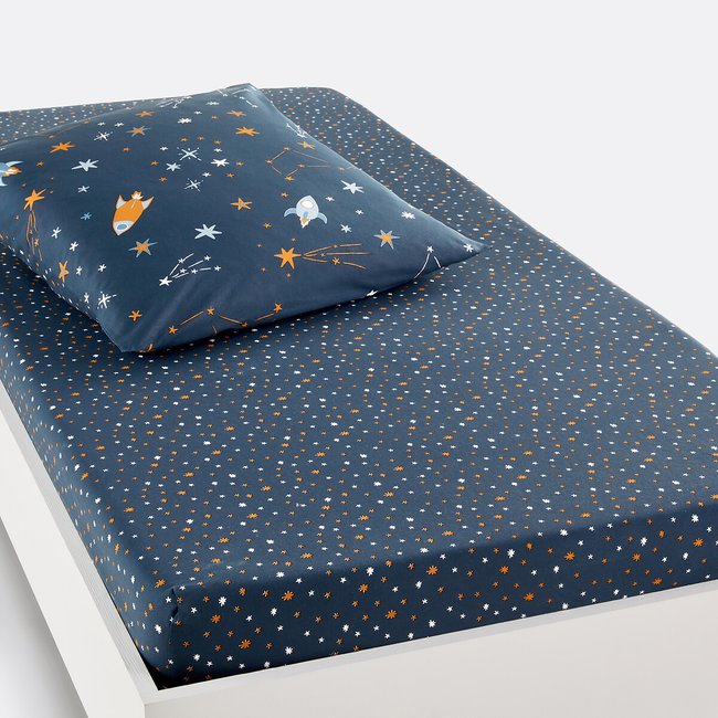 Gaston Space 100% Cotton Fitted Sheet blue print LA REDOUTE INTERIEURS