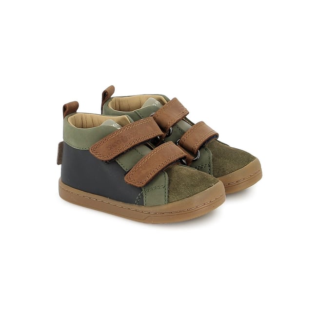 Baskets montantes en cuir, KIKO SCRATCH kaki/bleu marine <span itemprop=