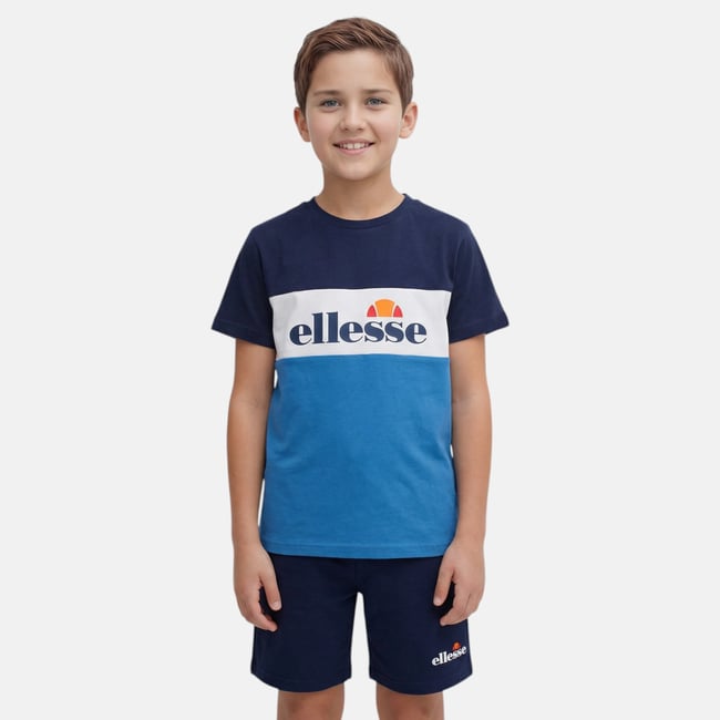 Ensemble t-shirt manches courtes et short BLOCK PARTY bleu marine <span itemprop=
