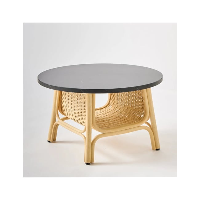 Table basse rotin CORRIDOR Dia 70 cm plateau noir - KOK