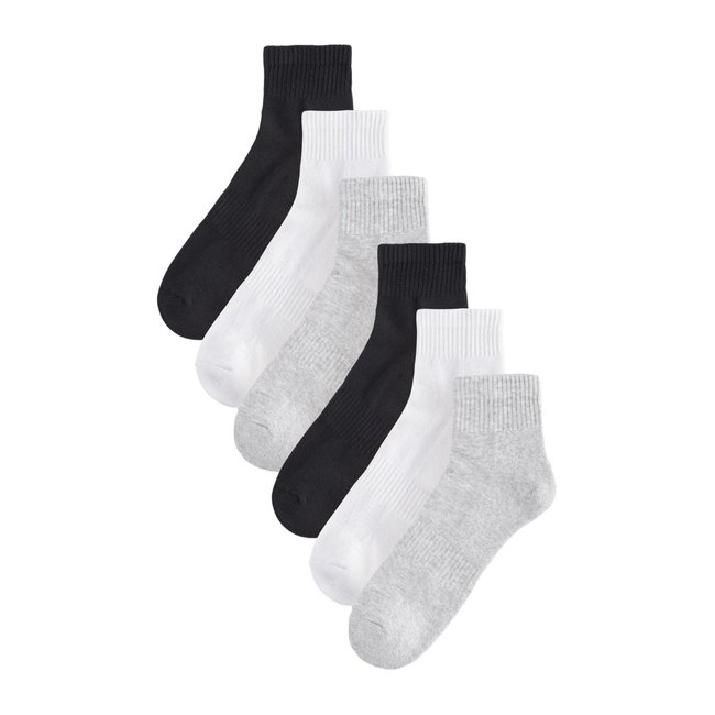 Chaussettes de sport mi-hautes, lot 6 paires noir/blanc/gris <span itemprop=