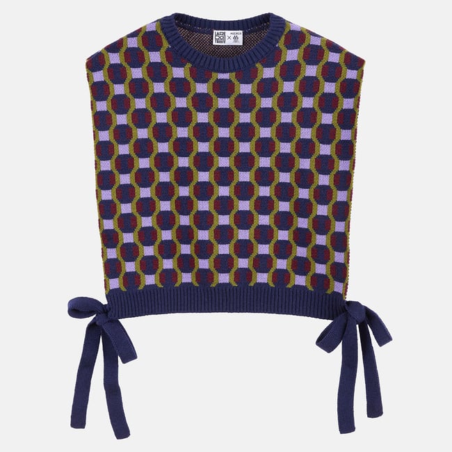 Pull plastron graphique, sans manches, en laine mérinos multicolore <span itemprop=