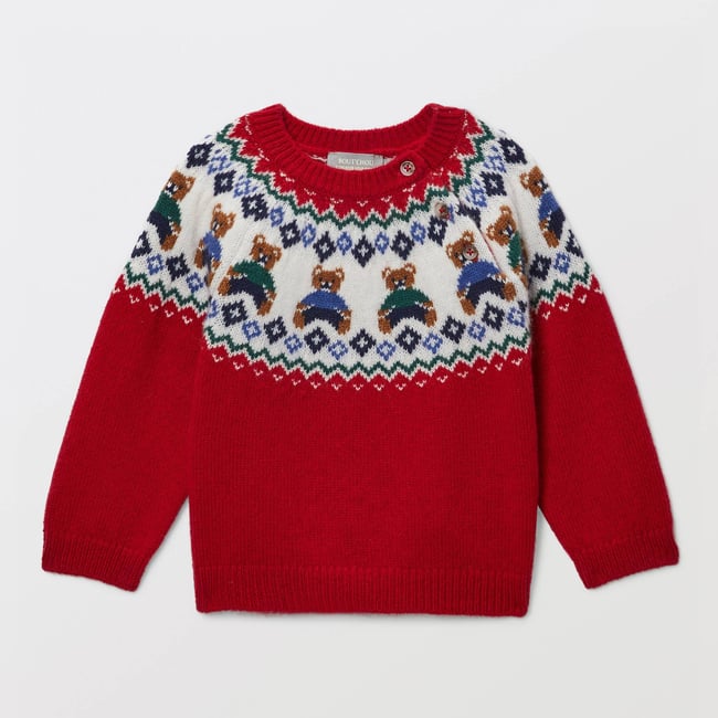 Pull jacquard contenant de la laine poivron <span itemprop=