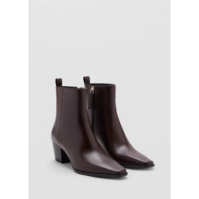 Bottines cuir talon bloc chocolat <span itemprop=