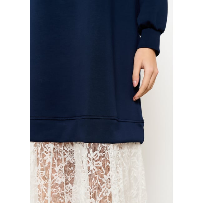 Robe sweat avec dentelle bleu marine <span itemprop=