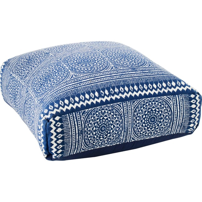 Pouf en coton motif mosaïque Couleur bleu et blanc <span itemprop=