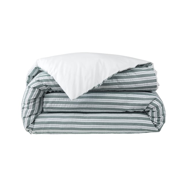 Housse de couette en percale de coton seersucker, L SEERLINE vert <span itemprop=