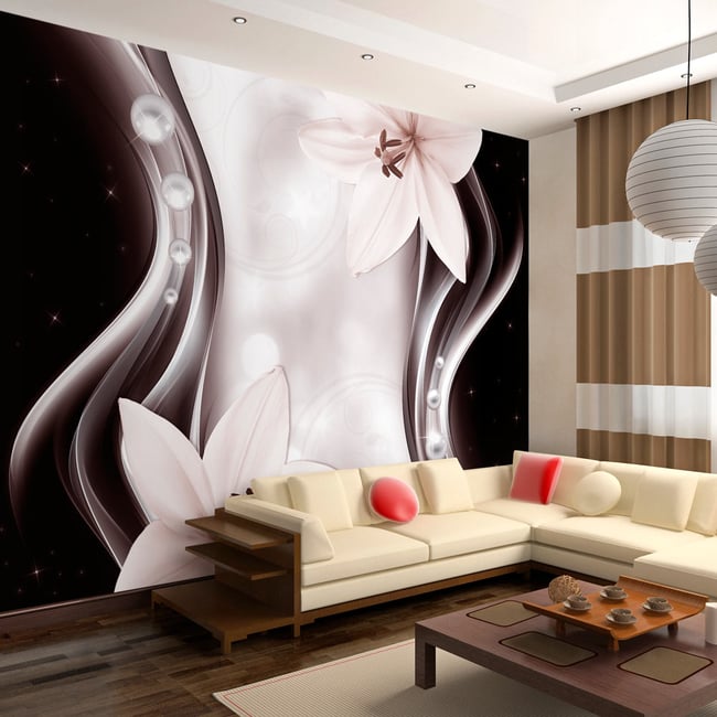 Papier peint intissé panoramique Fleurs Border of Abstraction Couleur noir <span itemprop=
