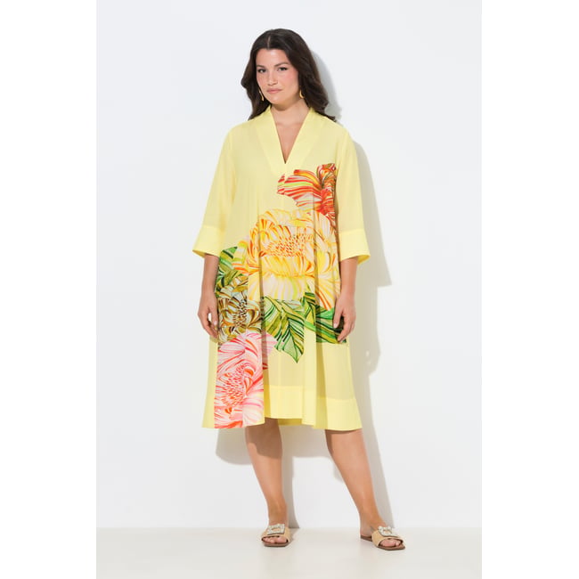 Robe midi en Lyocell, motif floral jaune citron <span itemprop=