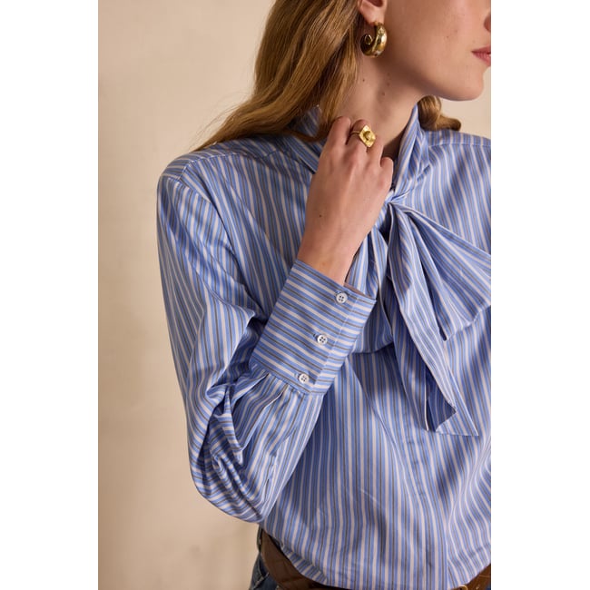 Chemise en coton à rayures SANDRINE bleu <span itemprop=