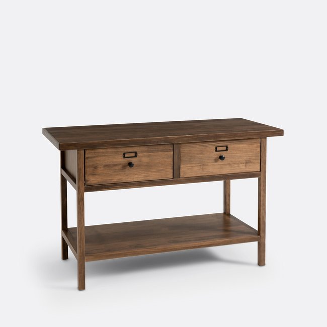 Doppelwaschtisch Lunja, Kiefer massiv dunkles holz <span itemprop=