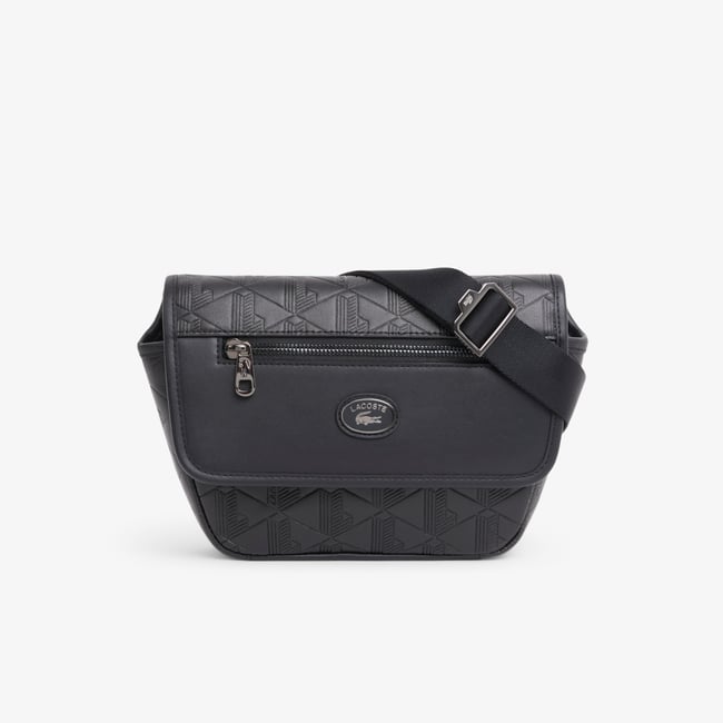 Mini sac messenger monogramme en cuir noir-000 <span itemprop=