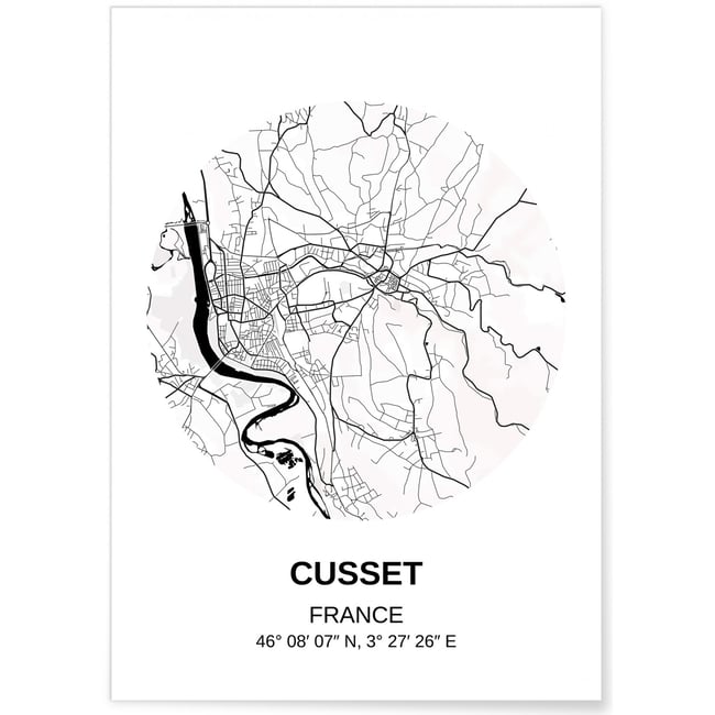 Affiche Carte Cusset Couleur blanc <span itemprop=