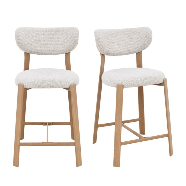 Lot de 2 chaises de bar en tissu piètement effet bois clair H65cm- LUNARA Couleur beige chiné <span itemprop=