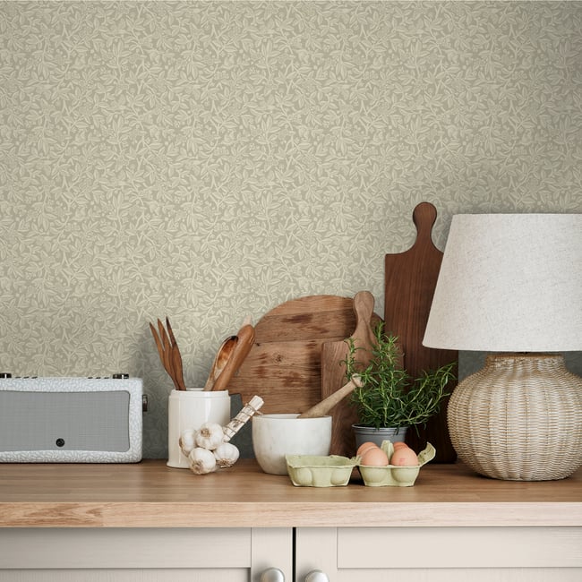 Papier peint multitude de fleurs Nutgrove Couleur beige doux grisé <span itemprop=