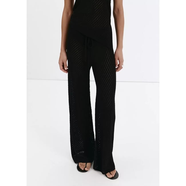 Pantalon droit maille côtelée noir <span itemprop=