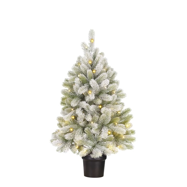 Sapin de Noël artificiel enneigé avec LED H90 cm NAGOYA Couleur vert <span itemprop=