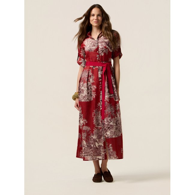 Robe CHEMISIER réalisée en mousseline de coton fraîche à motifs burgundy <span itemprop=