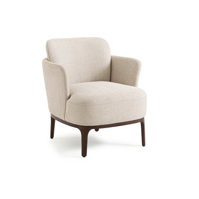 Fauteuil en noyer et tissu texturé, Jabote Couleur ficelle <span itemprop=