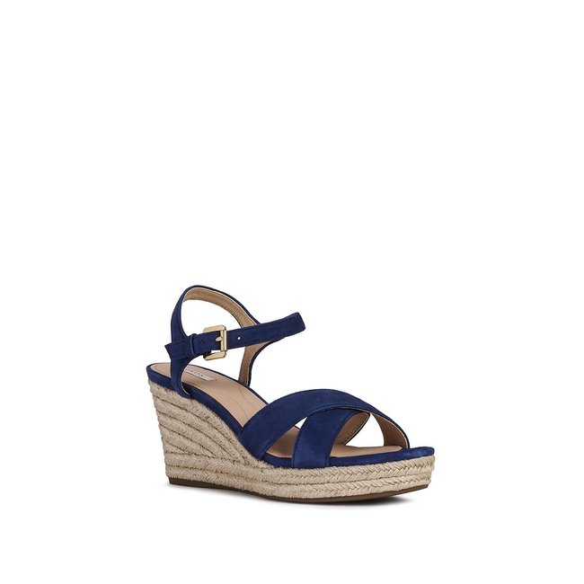 Soleil suede wedge espadrille sandals blue Geox La Redoute