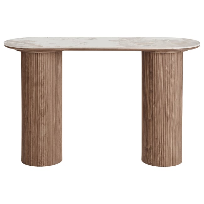 Console plateau effet marbre, LYSA Couleur bois / blanc <span itemprop=