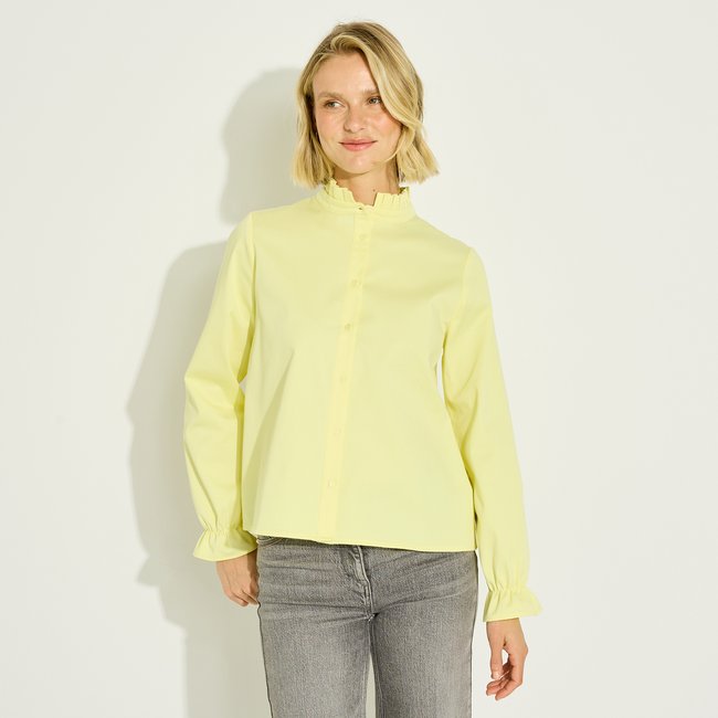 Chemise unie col montant volanté jaune <span itemprop=