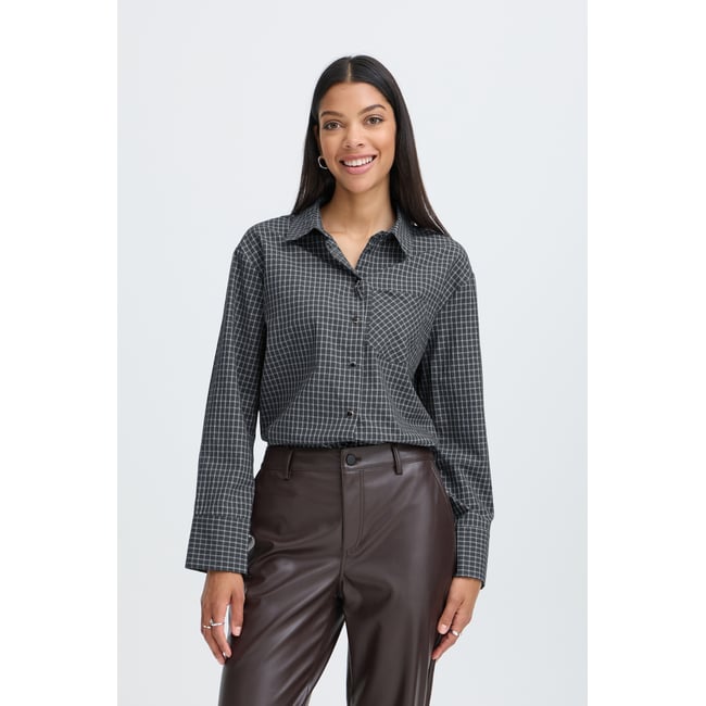 Chemise à manches longues, coupe droite gris asphalt <span itemprop=