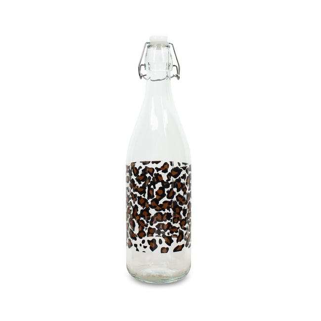 Bouteille 1 litre en verre, LEOPARD Couleur multicolore <span itemprop=