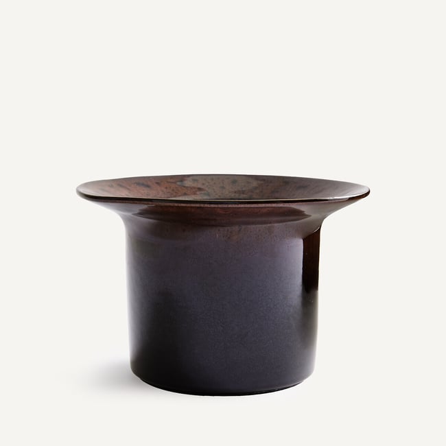 Cache-pot, en grès émaillé réactif, hauteur 15 cm, MESSINE lie de vin <span itemprop=