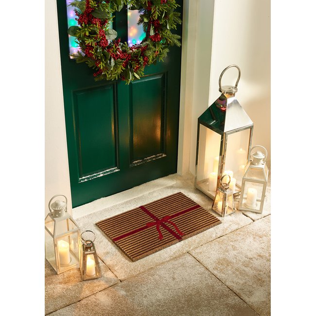 Christmas Gift Wrapped Coir Doormat, red, MY MAT