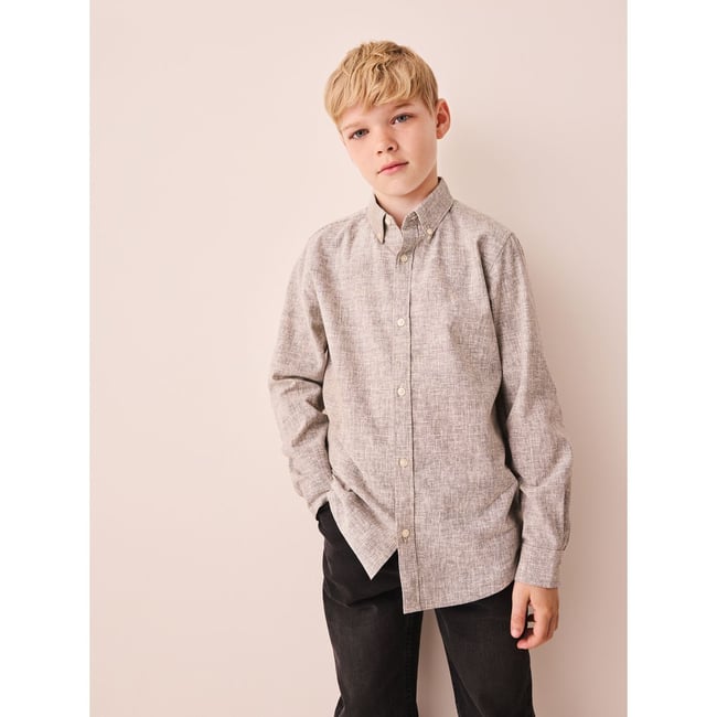 Chemise texturée à manches longues vérification micro-neutre neutre <span itemprop=
