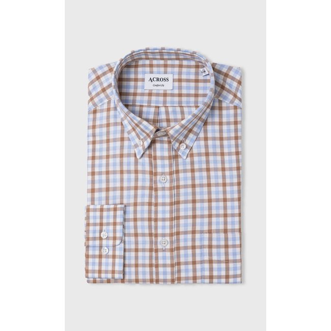 Chemise Confort fit à carreaux bleu ciel <span itemprop=