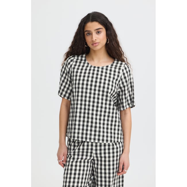 Á manches courtes noir blanc black/white check <span itemprop=